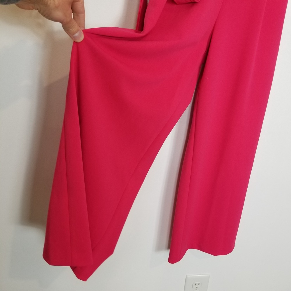 Calvin‎ Klein Women V-neck Jumpsuit Sz S Bright Pink Tie Waist Cropped V Neck - Picture 10 of 11
